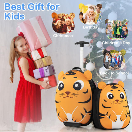 BABY JOY 2 Pcs Kids Luggage Set, 16" Kids Rolling Suitcase w/ 12" Backpack