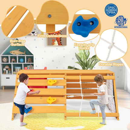 Costzon Climbing Toys for Toddlers, 5-in-1 Wooden Indoor Playground, Climbing Ladder with Slide for Kids