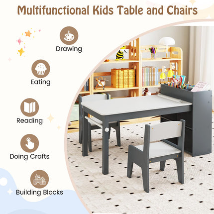 Costzon Kids Table and Chairs, 3 in 1 Wooden Art Drawing Table