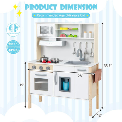 Costzon Kids Kitchen Playset, Wooden Pretend Cooking Toy Set w/Sound