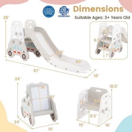 5 in 1 Convertible Toddler Slide Set Easel for Kids