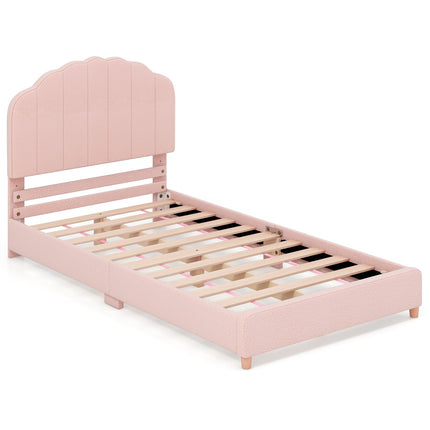 Costzon Twin Bed Frames with Adjustable Headboard, Upholstered Wooden Kids Bed w/Slats Support (Pink Shell)