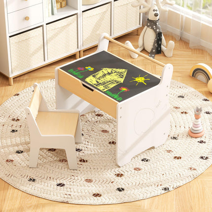 Costzon Kids Table and Chair Set, Wooden Multi-Activity Table with Blackboard