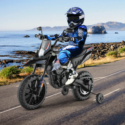 Costzon 12V Kids Motorcycle with Training Wheels, Licensed Aprilia Battery Powered Toddler Motorbike, Electric Dirt Bike for Boys Girls