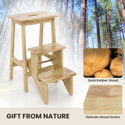 Costzon 3 Tier Folding Step Stool, 3-in-1 Wood Foot Stool Display Storage Shelf Flower Rack for Home