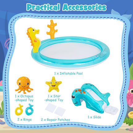 Costzon Inflatable Kiddie Pool Outdoor Kids Summer Playhouse Inflatable Water Park (70'' x 62'' x 26.5'')