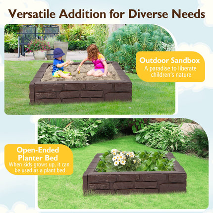 Costzon Kids Sandbox with Cover, 47"x 47" HDPE Sandpit with Oxford Cover, Bottom Liner
