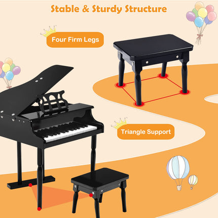 Classical Kids Piano 30-Key Mini Grand Piano with Music Stand and Bench