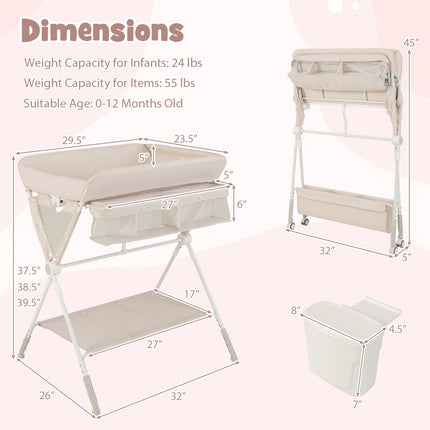 BABY JOY Portable Baby Changing Table, Foldable Diaper Changing Station with Wheels