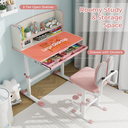 Costzon Kids Desk and Chair Set, School Study Table and Chair Set, Student Computer Workstation