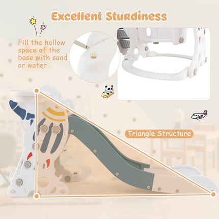 Costzon 4 in 1 Toddler Slide and Swing Set, Rocket Indoor Outdoor Baby Swing w/Slide