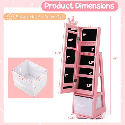 Costzon Kids Vanity & Jewelry Armoire Cabinet, Kids Makeup Vanity Table and Chair Set