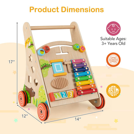 BABY JOY Wooden Baby Walker Push and Pull Sit to Stand Learning Activity Center