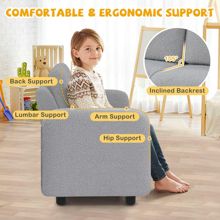 Costzon Kids Couch| Toddler Armrest Chair w/Teddy Fleece Upholstery & Solid Wooden Frame