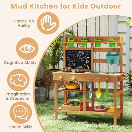 Costzon Mud Kitchen Toddler Wooden Pretend Playset