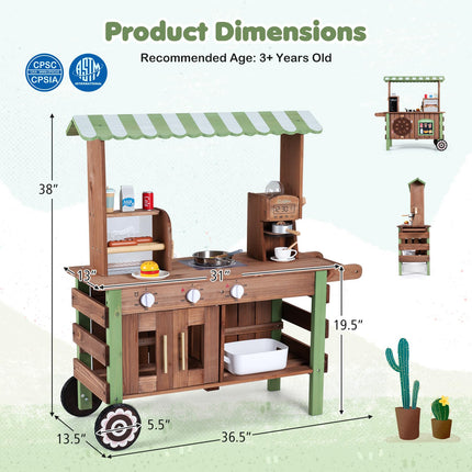 Costzon Wooden Grocery Store Playset | Pretend Play Market Stand Food Cart