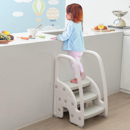Costzon 3-Step Stool for Toddlers, Children Step Up Leaning Helper with Safety Handles, Non-Slip Pedals