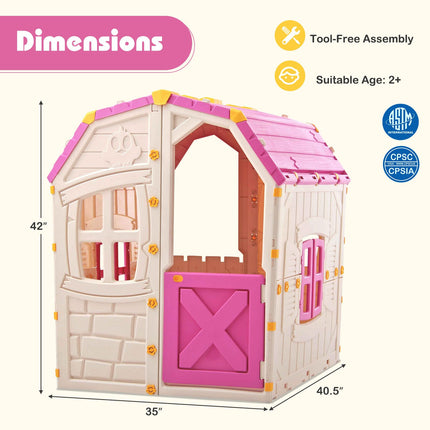 Costzon Kids Outdoor Playhouse with Openable Windows and Door