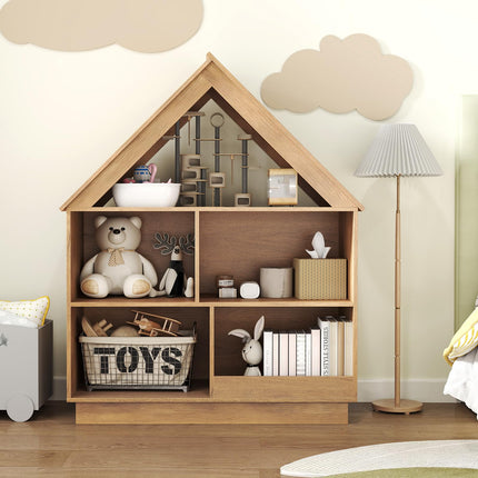 Costzon Kids Dollhouse Bookshelf 3-Tier Wooden Open Bookcase for Toys and Books