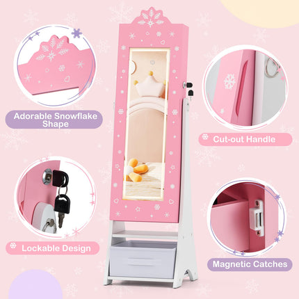 Costzon Children Dress Up Mirror Jewelry Cabinet for Little Girls