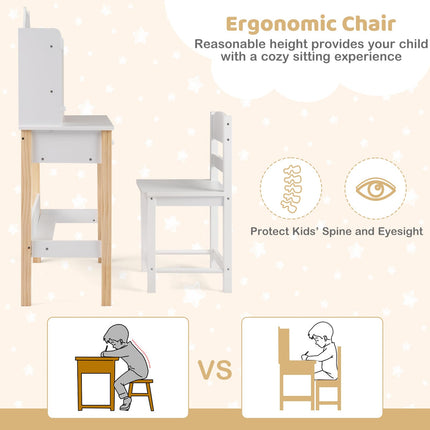 Costzon Kids Desk and Chair Set Wooden Study Writing Table