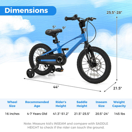 Costzon Kids Bike, 16” Lightweight Alloy Sporty Bicycle with Dual Disc Brakes