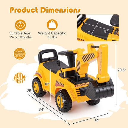Costzon Ride On Excavator, Kids Construction Digger Truck, Foot-to-Floor Sliding Car Vehicle Toy w/Working Shovel