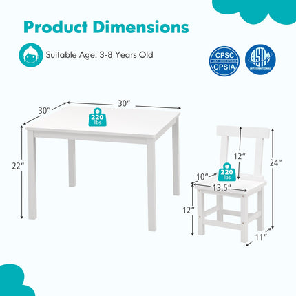 Costzon Kids Table and Chairs, 3 PCS Premium Wood Children Table and Chairs with Rubber Wood Legs