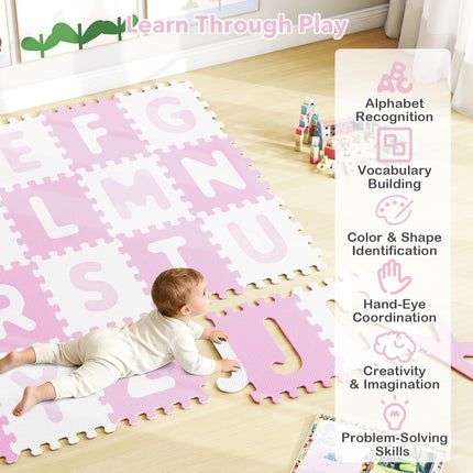 Costzon 26 Tiles Kids Foam Puzzle Floor Mat Non-Slip & Waterproof Interlocking Foam Tiles Baby Play Mat