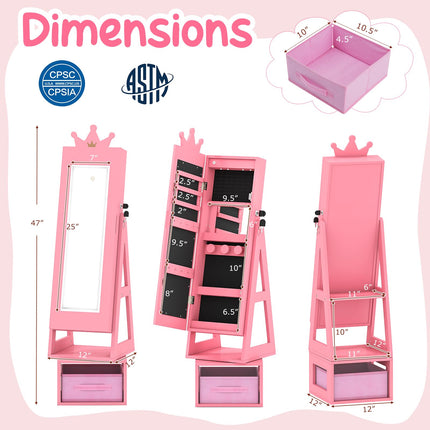 Costzon LED Kids 360° Swivel Jewelry Cabinet with Full Length Mirror