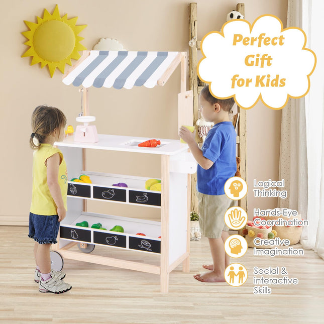 Costzon Kids Pretend Play Grocery Store, Wooden Ice Cream Cart Toy Set for Kids with Ice Cream Making Counter