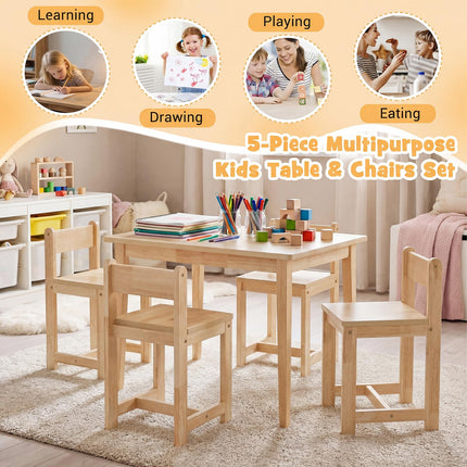 Costzon Kids Table and Chairs 5 Pieces Rubber Wood