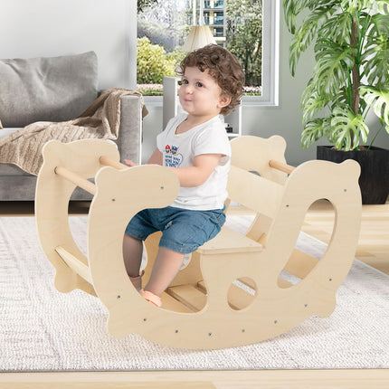 Costzon Wooden Arch Rocker, 2-in-1 Montessori Rocking Toys for Toddlers with Easy-Grip Handles