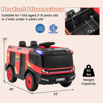 Costzon Kids Ride on Fire Truck, 2-Seater Kids Electric Vehicle Ride on Toy w/Remote Control