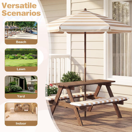 Costzon Kids Wooden Toddler Outdoor Table Bench Set Stripe Fabric