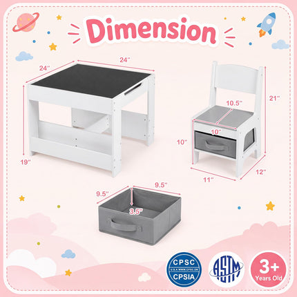 Costzon 4 in 1 Kids Table and Chairs with Building Blocks