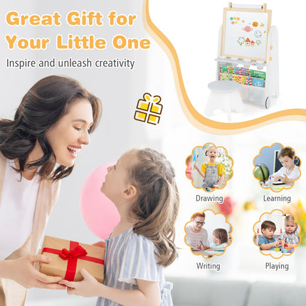 Costzon Easel for Kids 4 in 1 Toddler Activity Table & Stool Set with Magnetic Whiteboard