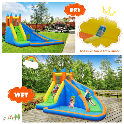 Costzon Inflatable Water Slide, Giant Bouncy Waterslide Park for Kids Backyard Outdoor Fun with Climbing Wall