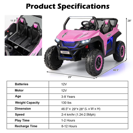 Costzon 2-Seater Ride on Car, Battery Powered Electric UTV w/ Remote Control, 4 Wheel Spring Suspension