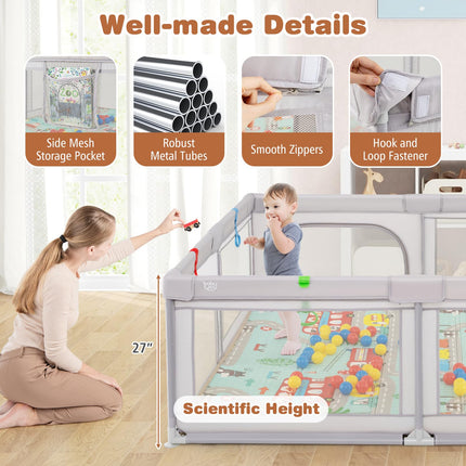 Costzon Large Baby Playpen with Mat for Indoor Outdoor