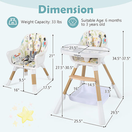 4-in-1 Convertible Highchair Adjustable Legs Double Removable Tray