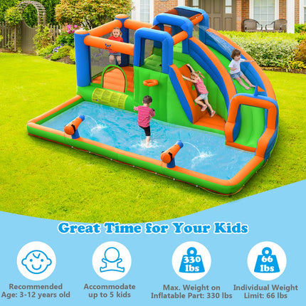 Costzon Inflatable Water Slide, 7 in 1 Indoor Outdoor Kids Water Bounce House Jumping Castle