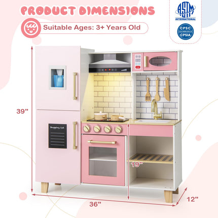 Costzon Kids Kitchen Playset, Wooden Pretend Play Kitchen with BBQ Grill