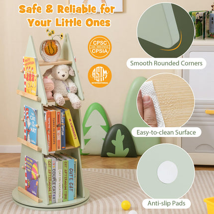Costzon 4-Tier Kids Corner Book Shelf for Small Space 360° Display Spinning