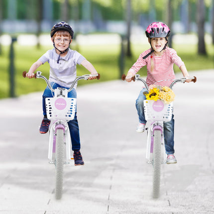 BABY JOY Kids Bike, 20 Inch Boys Girls Bike w/Adjustable Seat, Removable Basket, Handbrake & Coaster Brake, Kickstand