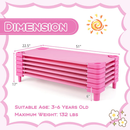 Costzon Daycare Cots for Kids, Pack of 6, 51” L x 22.5” W Stackable Nap Cots with Easy Lift Corners