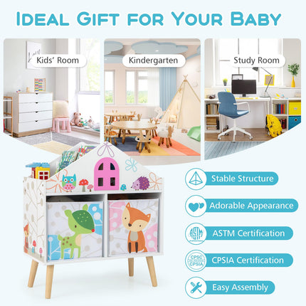 Costzon Kids Dollhouse Bookcase, Wooden Toy Storage Cabinet, Children Bookshelf for Kids Room, Playroom