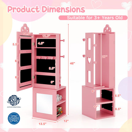 Costzon Kids Vanity & Jewelry Armoire Cabinet, Wooden Kids Vanity Table and Chair Set