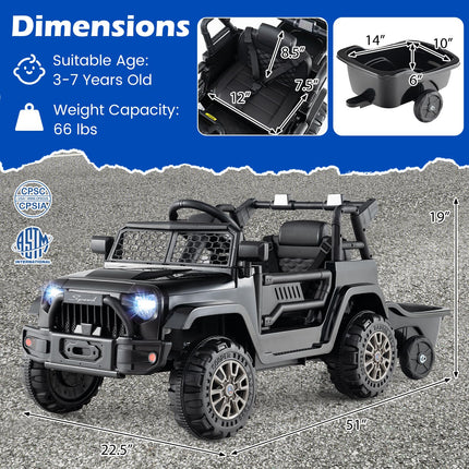 Costzon Kids UTV Car with Detachable Trailer 12V Battery Powered Off- Road UTV Ride