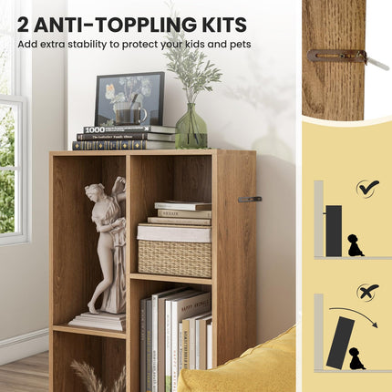 Costzon 5-Section Bookcase for Kids, 41” Tall Wooden Toy Storage Organizer for Books Toys